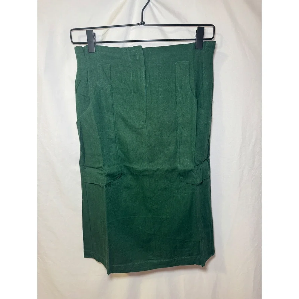 Green Linen Pencil Skirt S High Waist Belted Preppy Dark Academia Tulip B NWT